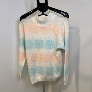 Women's Pastel Patterned Sweater Cottagecore y2k oversized relaxed fit vintage